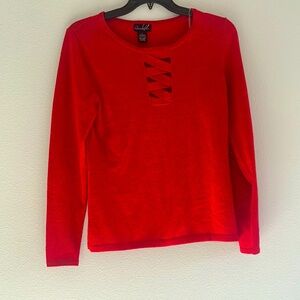 Red Long Sleeve Top with Cutout Detail. Size Large. Excellent condition